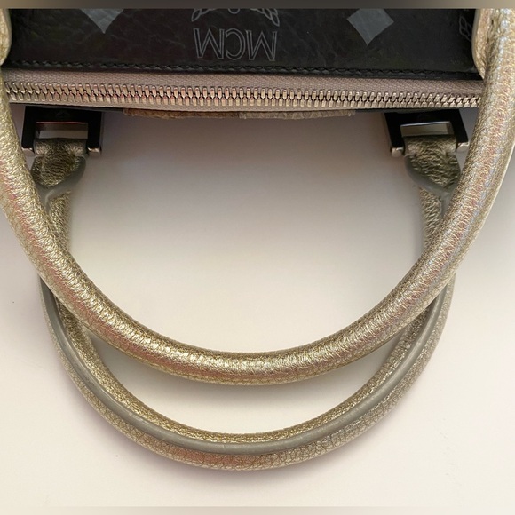 MCM Black Canvas, Snakeskin Embossed and Leather Princess Lion Boston Bag - Picture 7 of 12